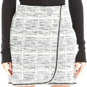 MAX STUDIO Chic Navy/White Tweed Mini Faux Wrap Skirt